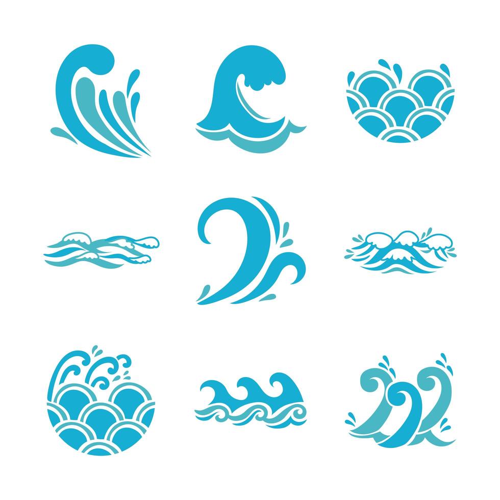 Wellen und Wasser Symbol gesetzt vektor