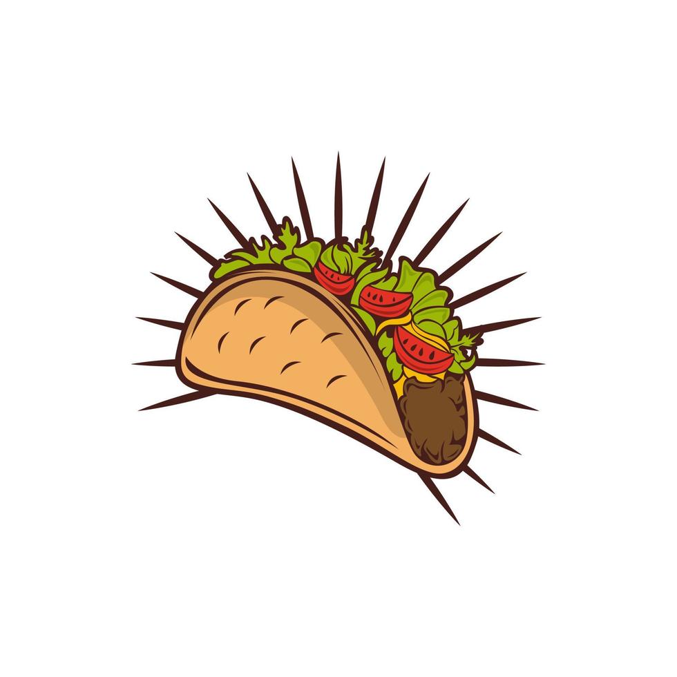 Stilisierte heiße, frisch zubereitete mexikanische Tacos-Logo-Vorlage, Vektorillustration isoliert auf weißem Hintergrund. kreative zweifarbige scharfe und würzige, mexikanische taco-logotypvorlage, streetfood-ikone vektor