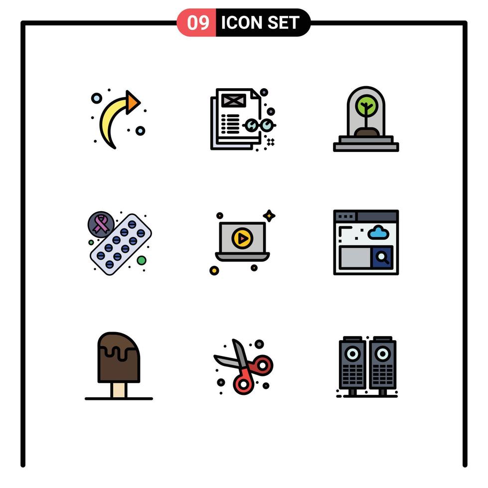 9 universelle Filledline-Flachfarben für Web- und mobile Anwendungen Browser spielen neue bearbeitbare Vektordesign-Elemente für Laptop-Medizin vektor