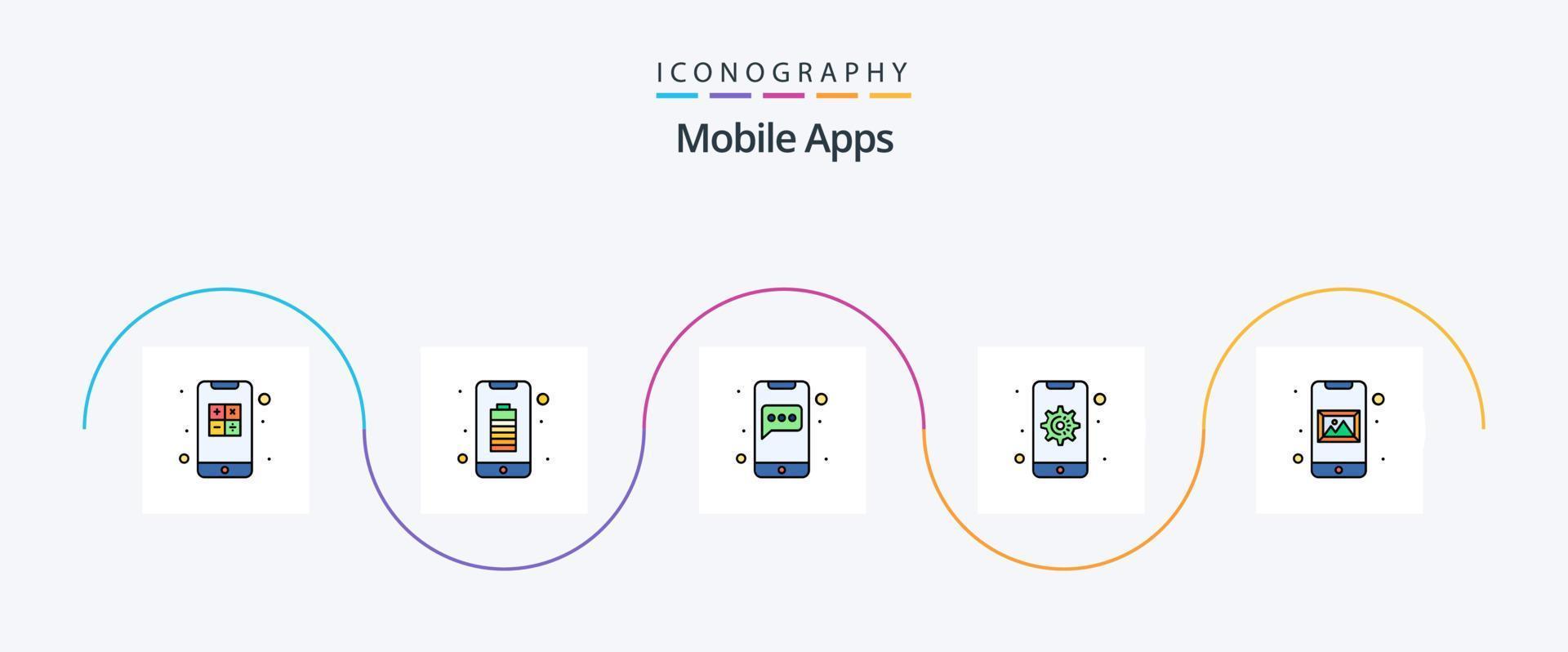 Mobile Apps Line Filled Flat 5 Icon Pack inklusive Gerät. Handy, Mobiltelefon. Handy, Mobiltelefon. Gang. Plaudern vektor