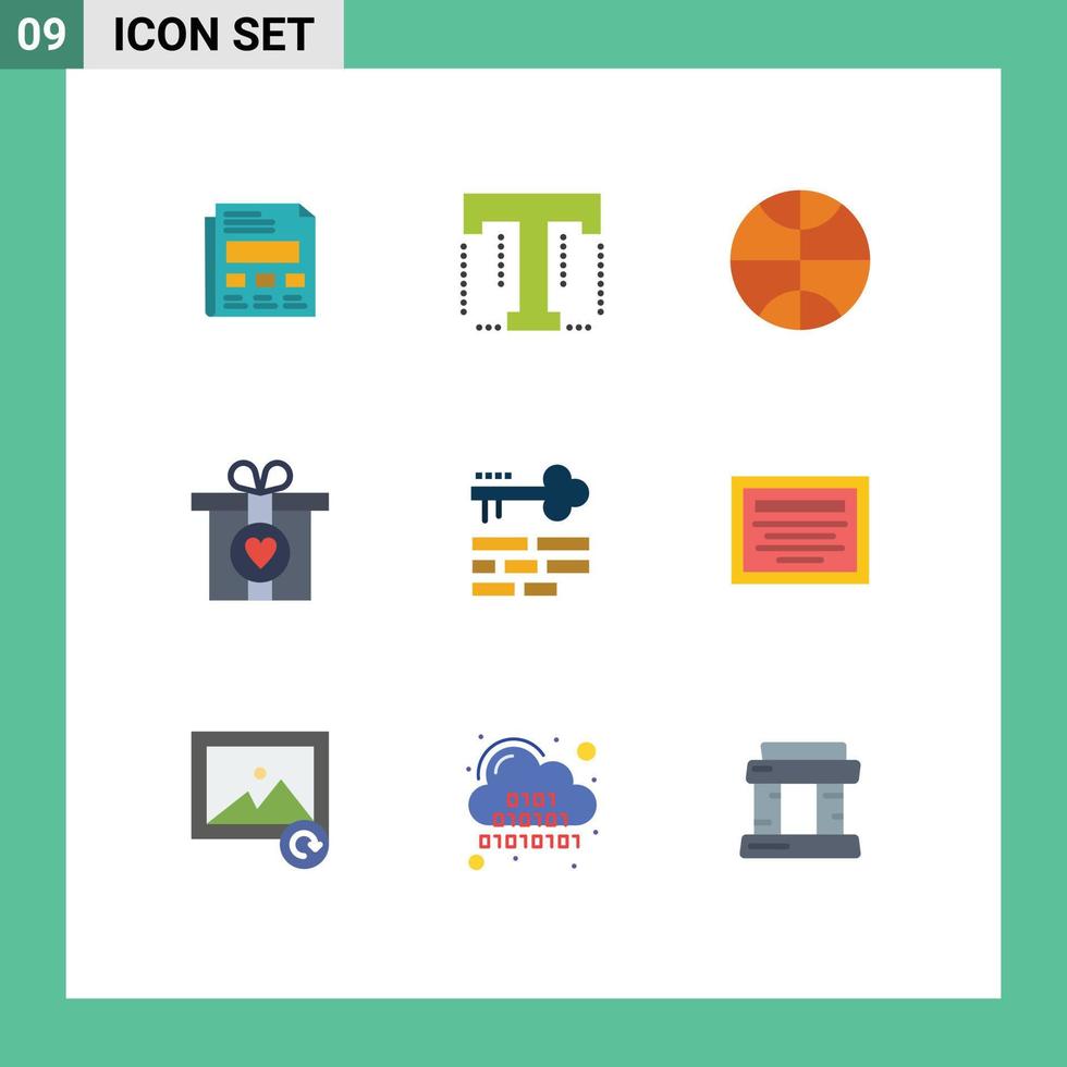 modern uppsättning av 9 platt färger pictograph av utbildning layout basketboll låsa närvarande redigerbar vektor design element
