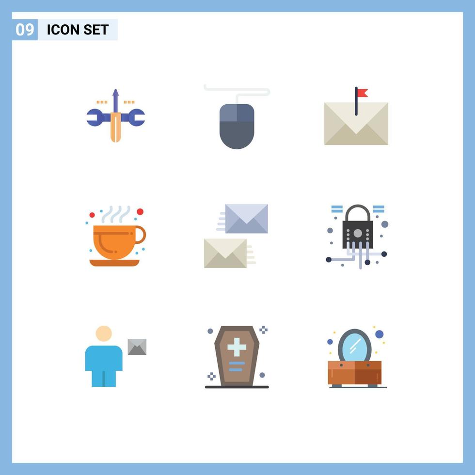 universell ikon symboler grupp av 9 modern platt färger av e-post Kontakt e-post kommunikation kaffe redigerbar vektor design element