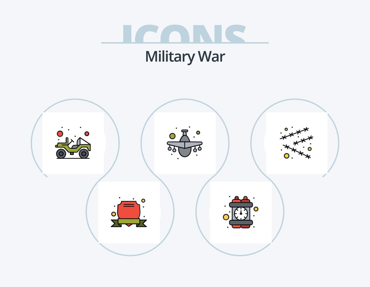 militärische Kriegslinie gefüllt Icon Pack 5 Icon Design. Bombe. Krieg. Armee. schießen. Kugeln vektor