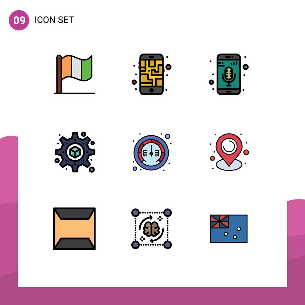 satz von 9 modernen ui-symbolen symbole zeichen für ortsmesser mobile mikrofon interneteinstellung editierbare vektordesignelemente vektor