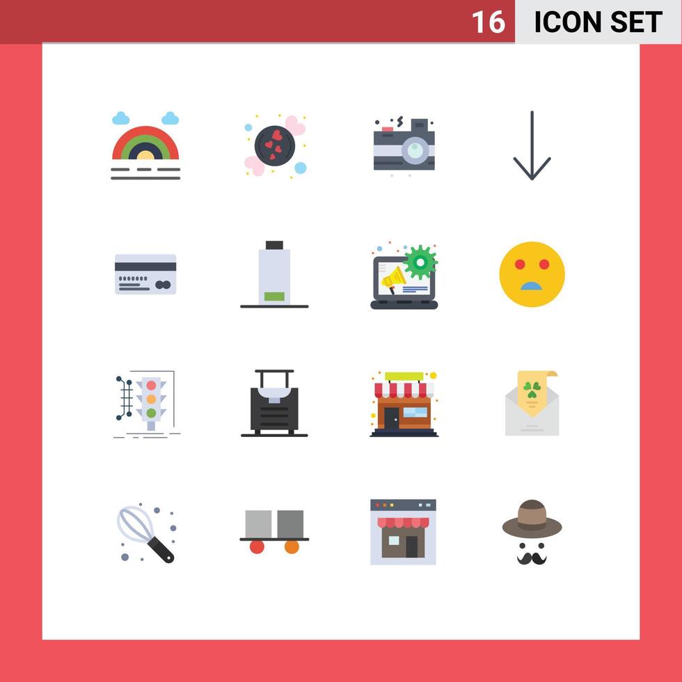 universelle Symbolsymbole Gruppe von 16 modernen flachen Farben der Zahlung Kreditkarte Feierkarte nach unten editierbares Paket kreativer Vektordesign-Elemente vektor
