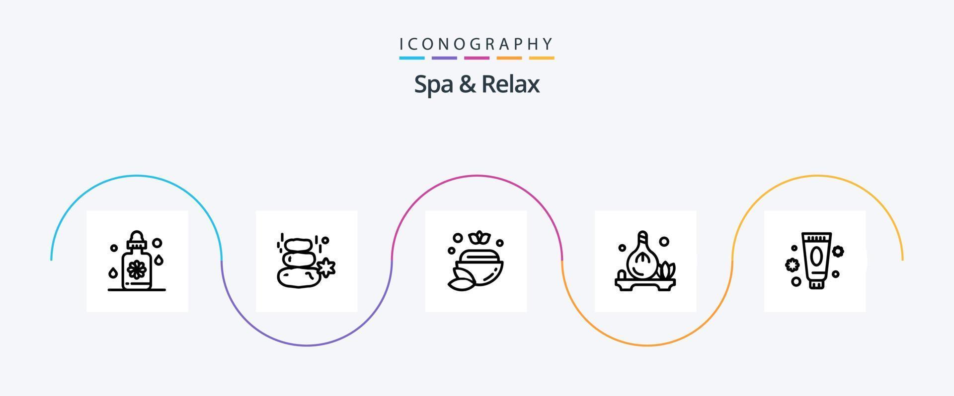 spa och koppla av linje 5 ikon packa Inklusive olja . fyrkant . grön. skål vektor