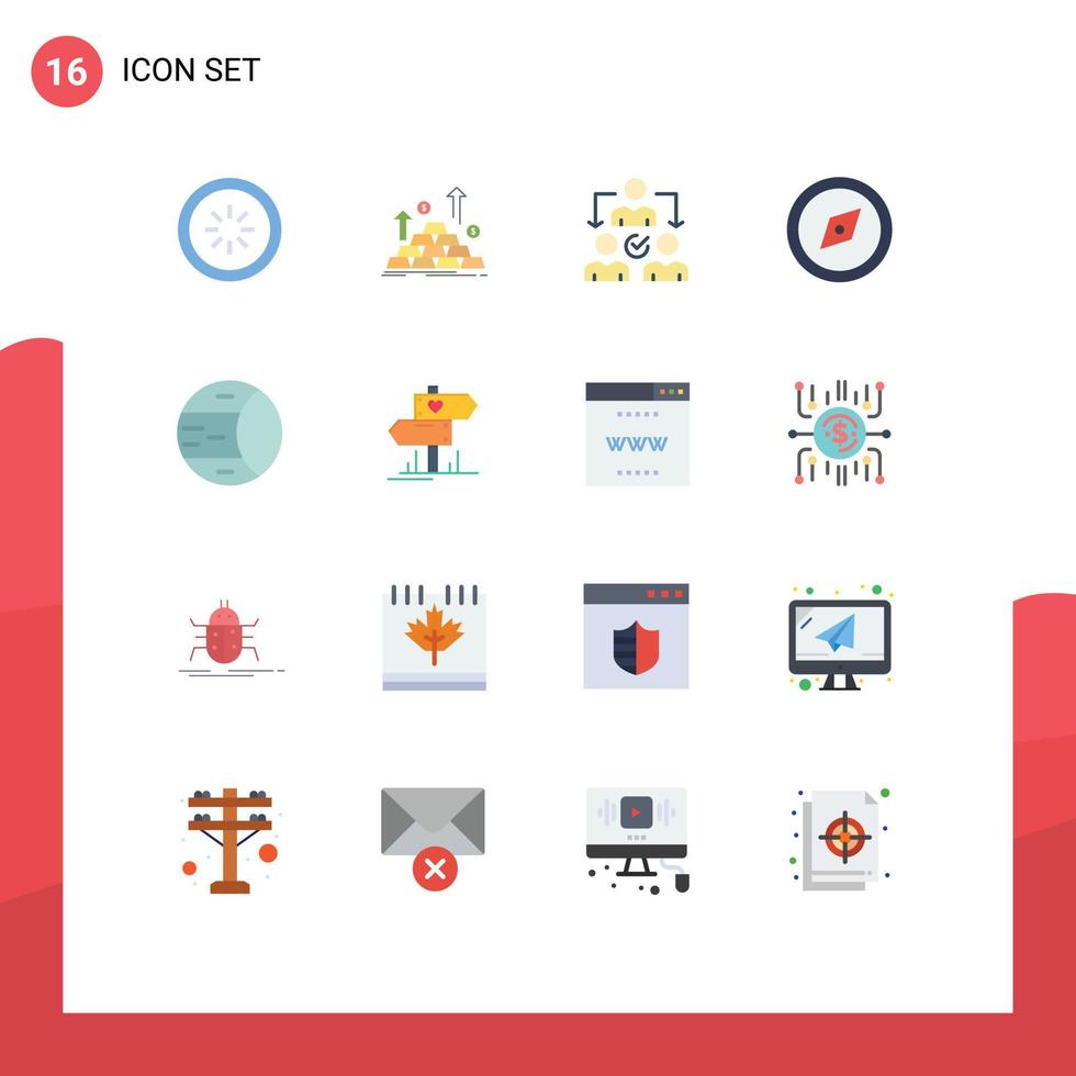 uppsättning av 16 vektor platt färger på rutnät för planet riktning pengar kompass delegering redigerbar packa av kreativ vektor design element