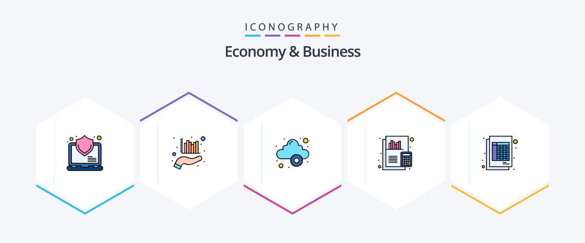 ekonomi och företag 25 fylld linje ikon packa Inklusive fil. finansiera. moln. dokumentera. bokföring vektor