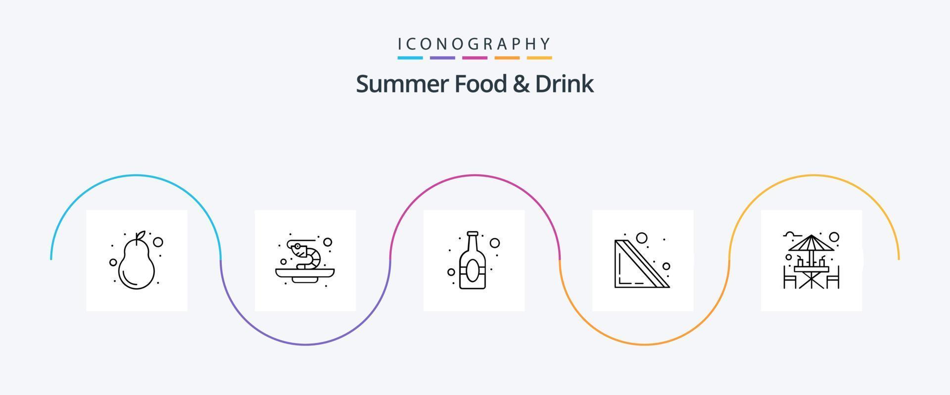Summer Food and Drink Line 5 Icon Pack inklusive Getränk. Bar. Getränk. Alkohol. Sandwich vektor