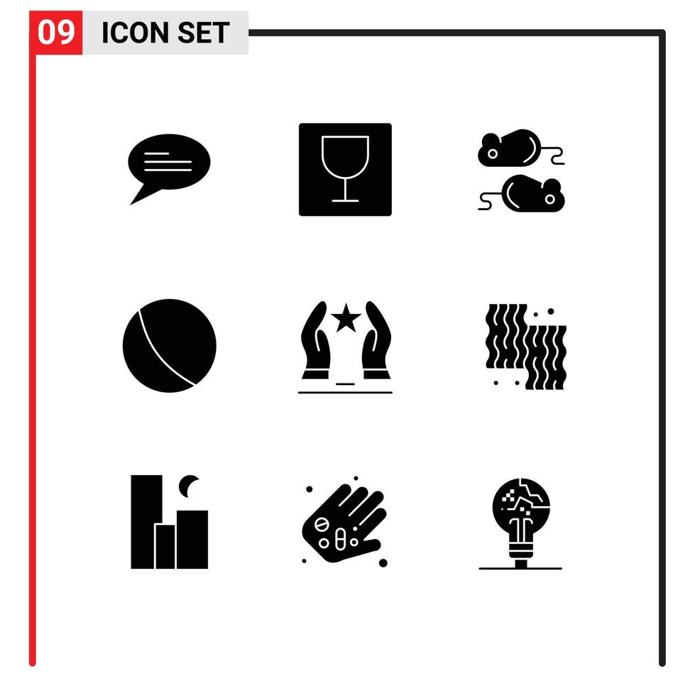 Piktogrammsatz von 9 einfachen soliden Glyphen des Sterns motivieren Testpflegespielzeug editierbare Vektordesignelemente vektor