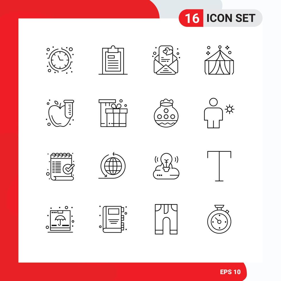 16-Benutzeroberflächen-Gliederungspaket mit modernen Zeichen und Symbolen von editierbaren Vektordesign-Elementen für Testzeltpapiermesse-Zirkus vektor