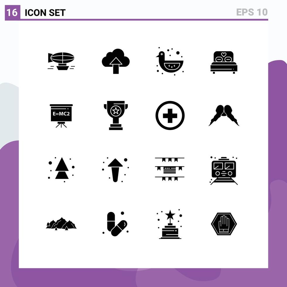 Stock Vector Icon Pack mit 16 Zeilenzeichen und Symbolen für Hochzeit, Liebe, Bett, Dusche, Ente, editierbare Vektordesign-Elemente