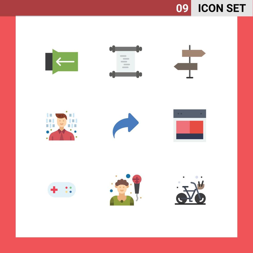 användare gränssnitt packa av 9 grundläggande platt färger av framåt- riktning grundläggande pil programmerare redigerbar vektor design element