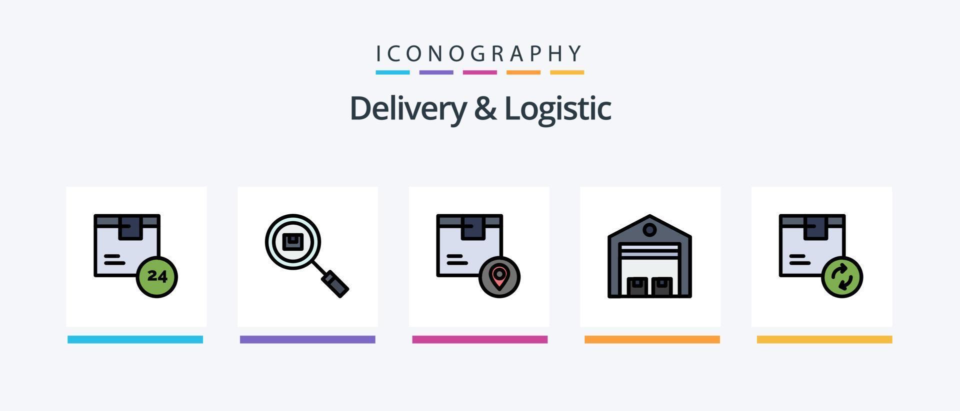 Liefer- und Logistiklinie gefüllt 5 Icon Pack inklusive Dokument. überprüfen. Logistik. Versand. Logistik. kreatives Symboldesign vektor