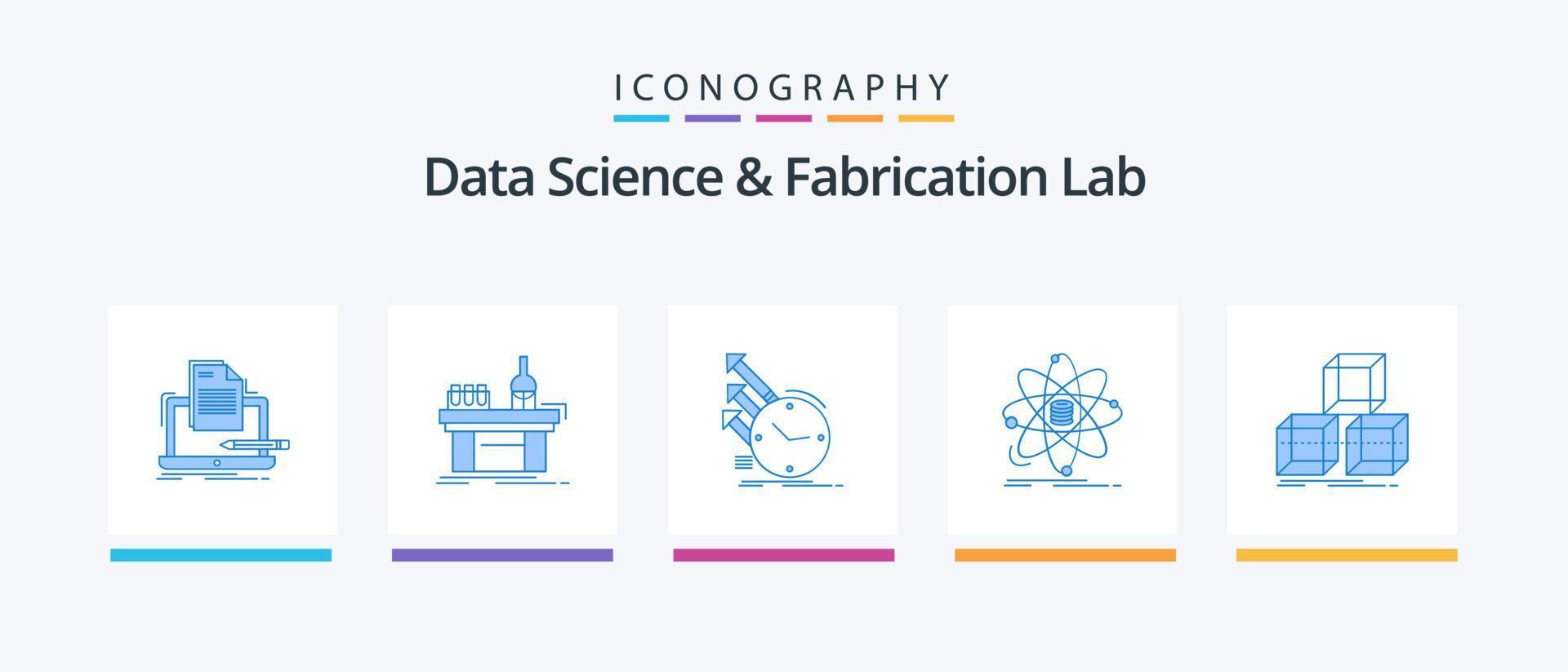 data vetenskap och tillverkning labb blå 5 ikon packa Inklusive information. analys. laboratorium. forskning. av. kreativ ikoner design vektor