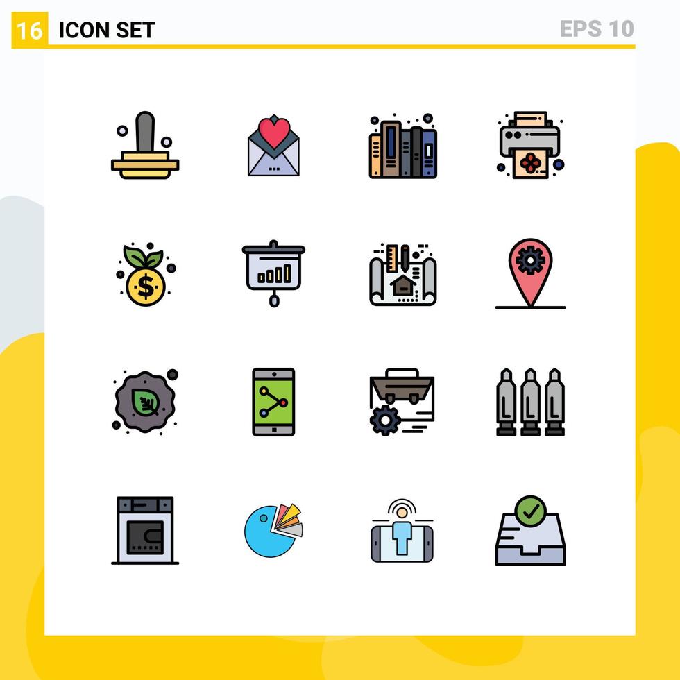 Gruppe von 16 modernen, flachen, farbgefüllten Linien, die für Management-Druckerliebesdruckdateien gesetzt werden, editierbare kreative Vektordesign-Elemente vektor
