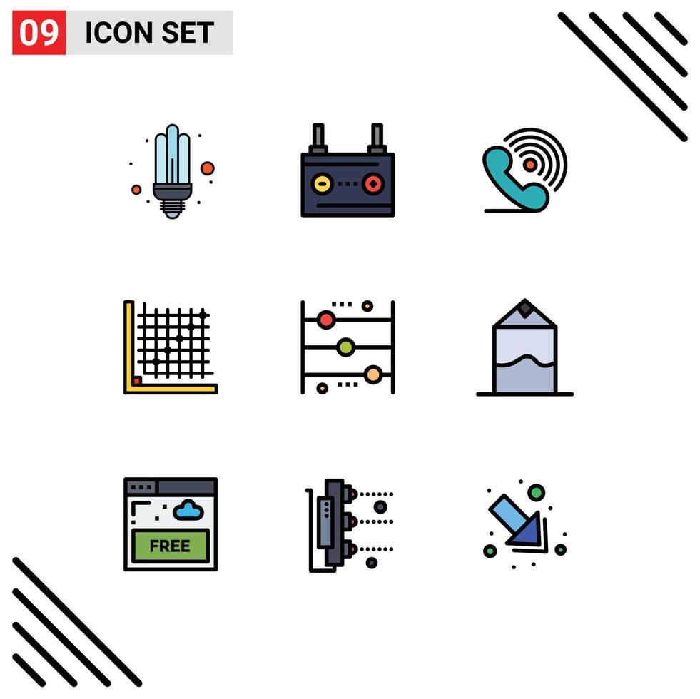 fylld linje platt Färg packa av 9 universell symboler av form korrektion energi Färg ringa redigerbar vektor design element