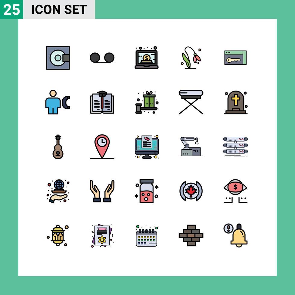 piktogram uppsättning av 25 enkel fylld linje platt färger av browser natur företag blommig uppkopplad redigerbar vektor design element
