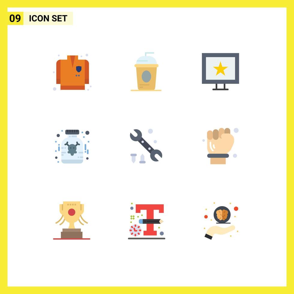 Stock Vector Icon Pack mit 9 Zeilen Zeichen und Symbolen für Werkzeugschlüssel Kinomedizin medizinische editierbare Vektordesign-Elemente