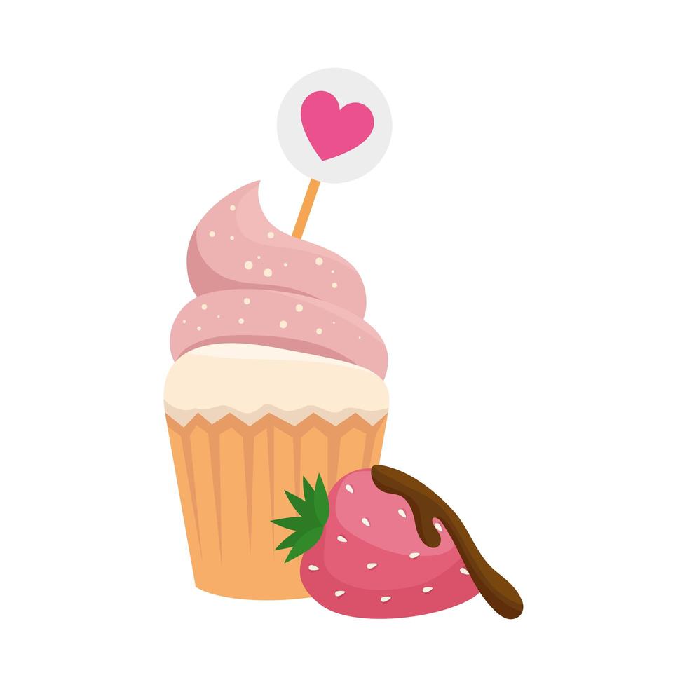köstlicher Cupcake mit Erdbeer lokalisiertem Symbol vektor
