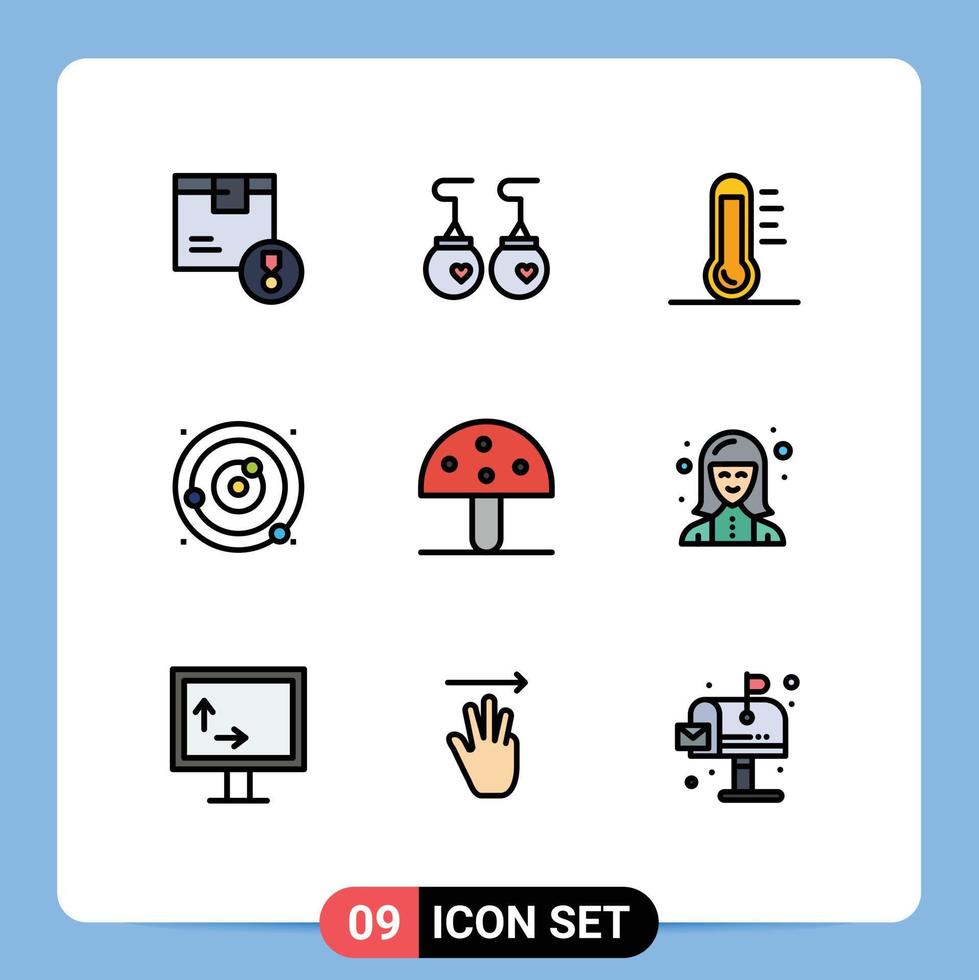 packa av 9 modern fylld linje platt färger tecken och symboler för webb skriva ut media sådan som sol- systemet planet systemet mode bana miljö redigerbar vektor design element
