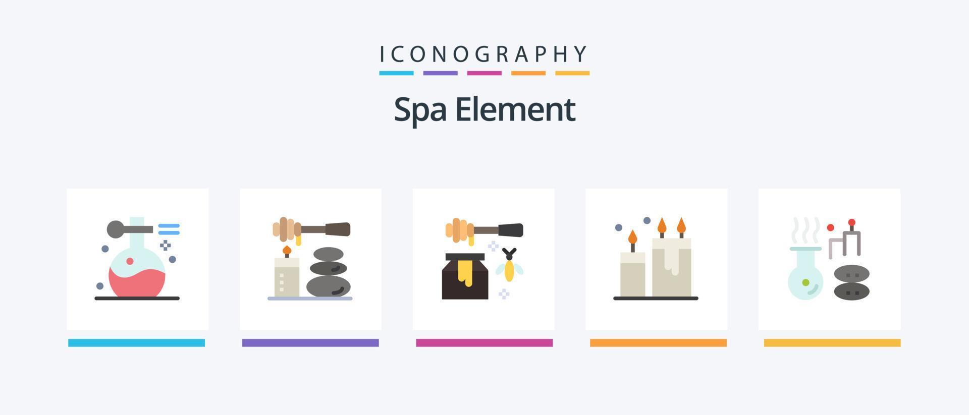 Spa Element Flat 5 Icon Pack inklusive Spa. Kosmetika. Steine. Kerzen. süss. kreatives Symboldesign vektor