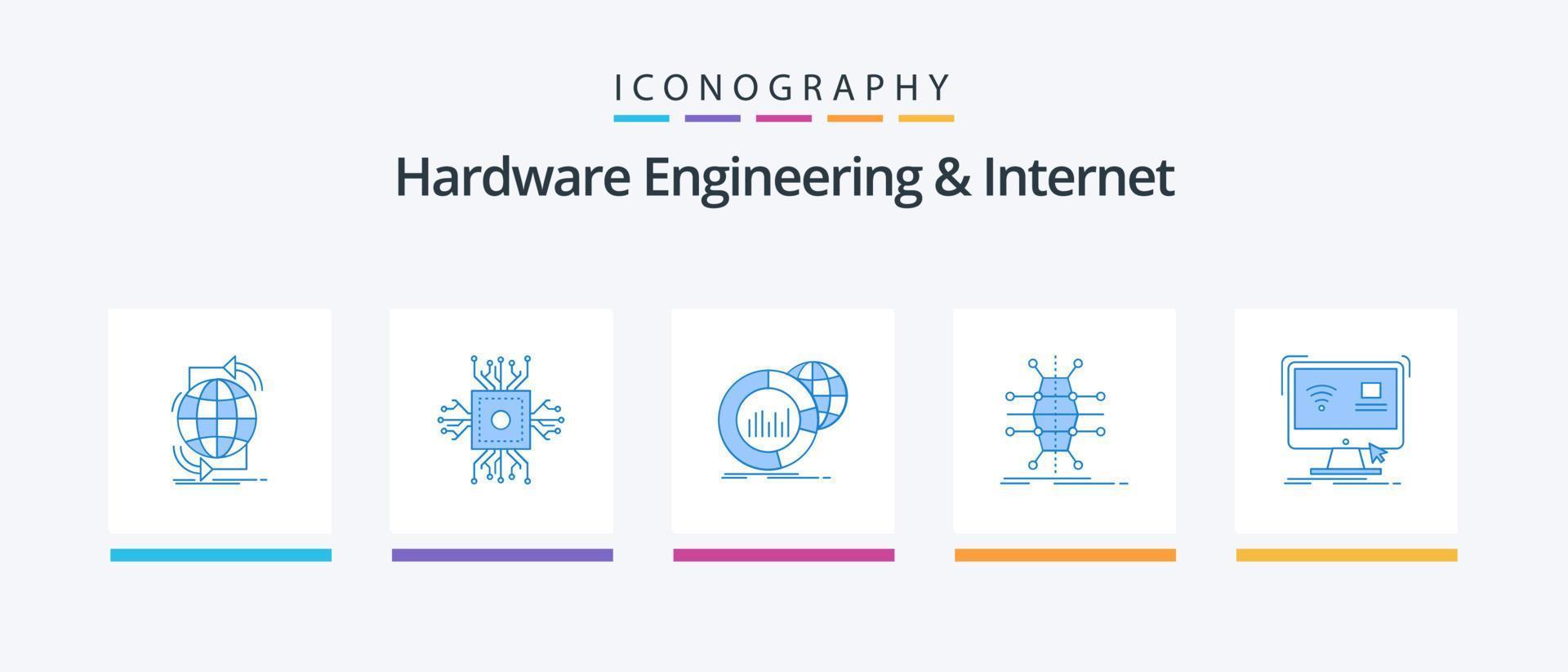 hårdvara teknik och internet blå 5 ikon packa Inklusive infrastruktur. distribution. processor. infografik. data. kreativ ikoner design vektor