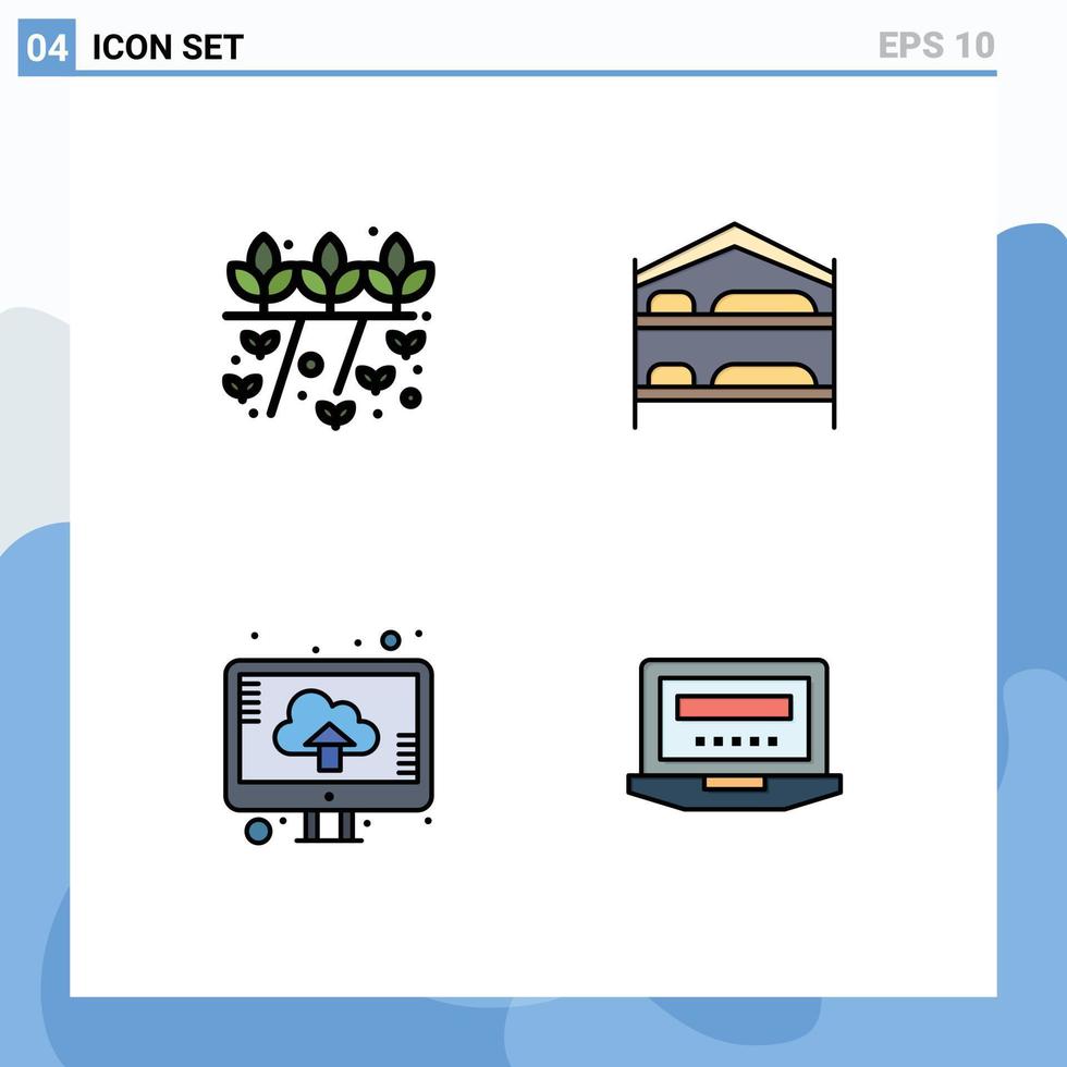 modern uppsättning av 4 fylld linje platt färger och symboler sådan som lantbruk dator växt service ladda upp redigerbar vektor design element
