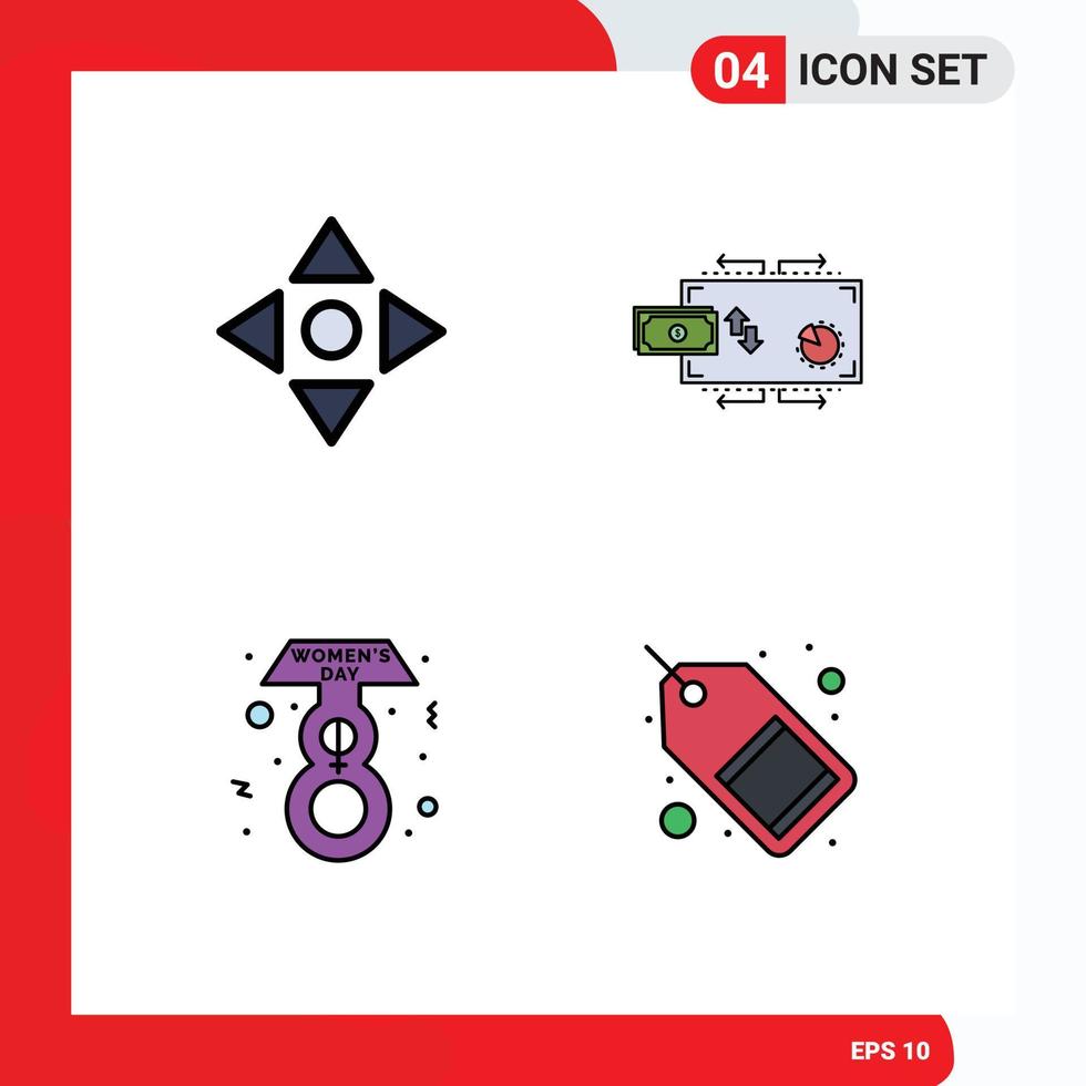 redigerbar vektor linje packa av 4 enkel fylld linje platt färger av pil kvinna finansiera pengar handel redigerbar vektor design element