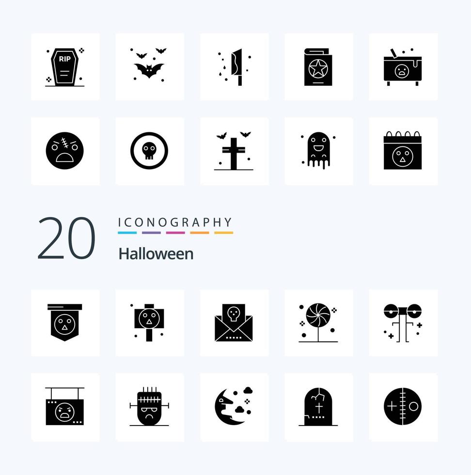 20 Halloween Solid Glyph Icon Pack wie gruselige Halloween-Mail mit süßen Augen vektor