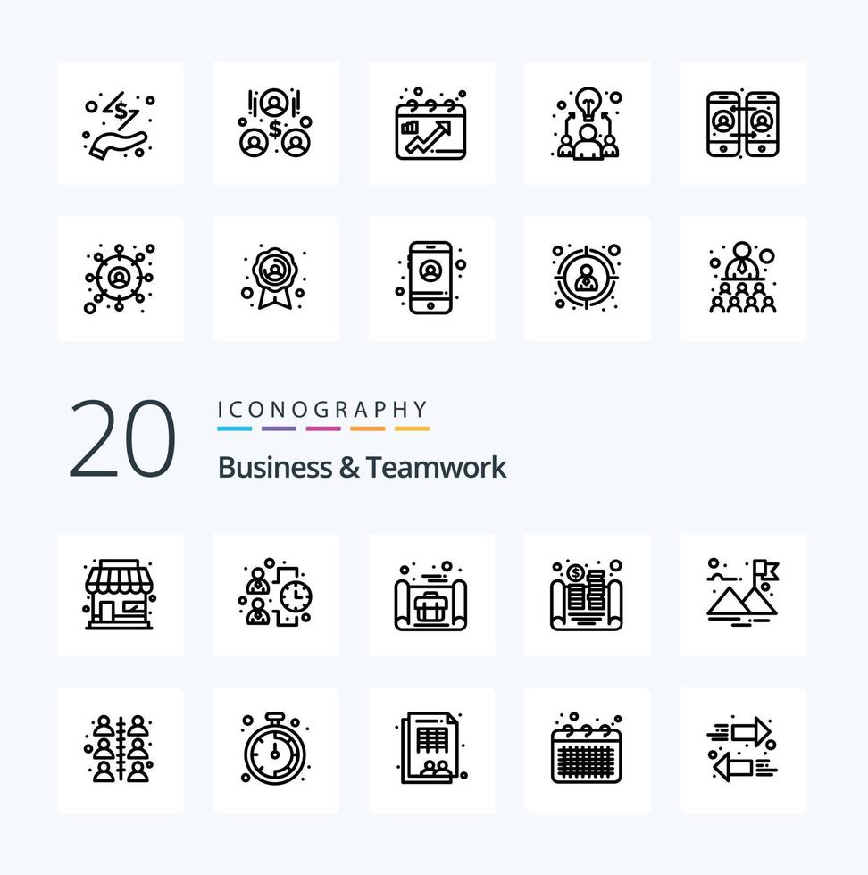 20 Business- und Teamwork-Line-Icon-Pack wie Flag Asset Business Money Cash vektor