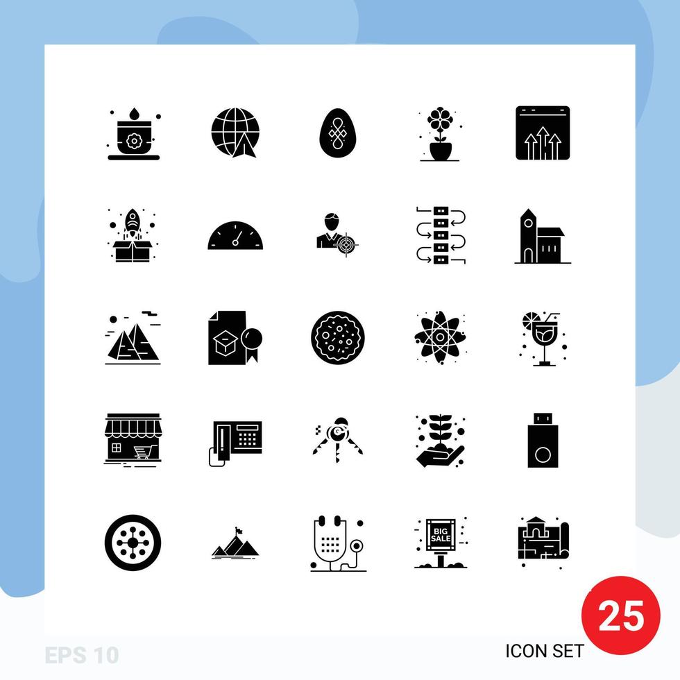 25 universelle solide Glyphenzeichen Symbole für Wachstumsdaten Ostergeschäft Tulpe editierbare Vektordesign-Elemente vektor