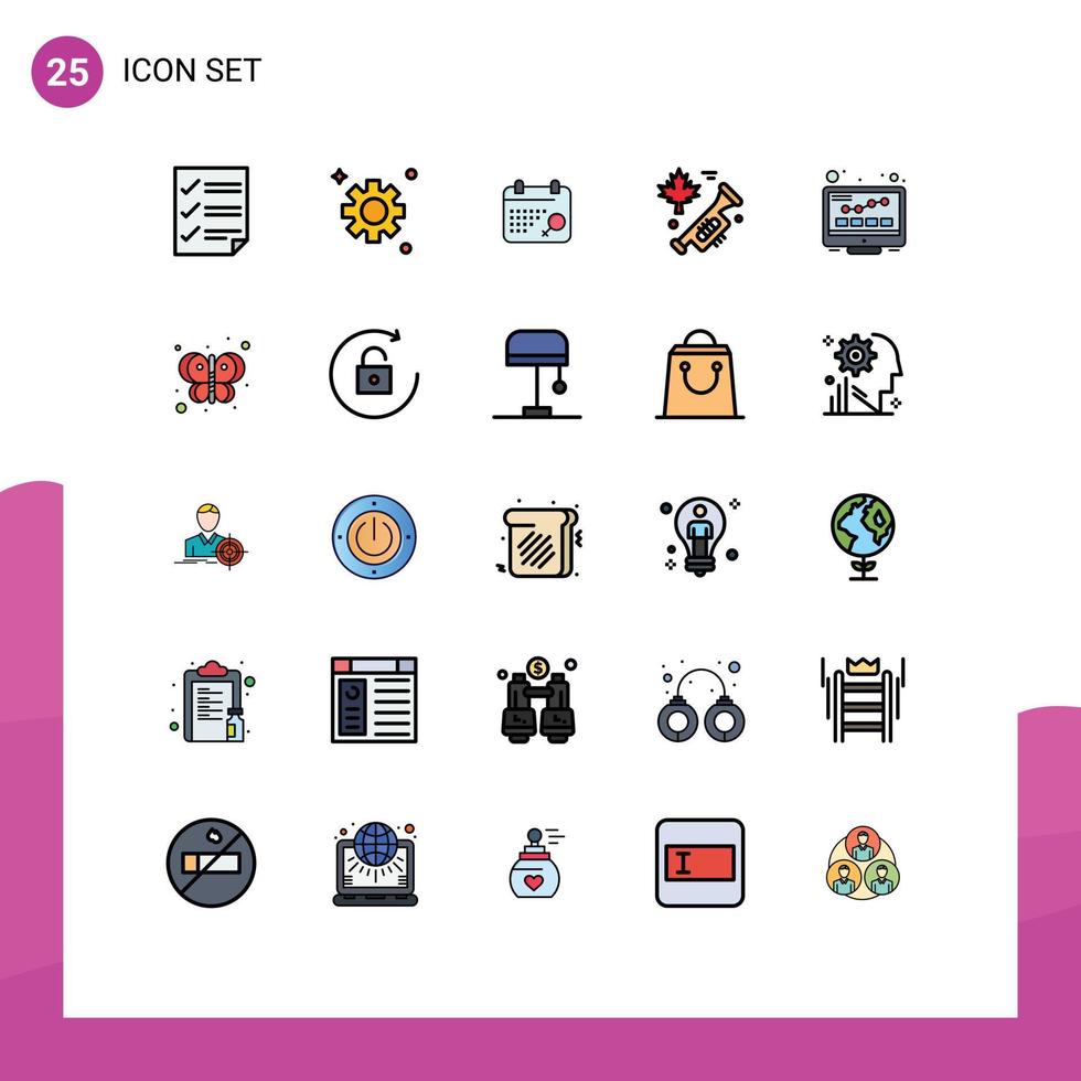 25 universell fylld linje platt färger uppsättning för webb och mobil tillämpningar seo övervaka kalender internet högtalare redigerbar vektor design element