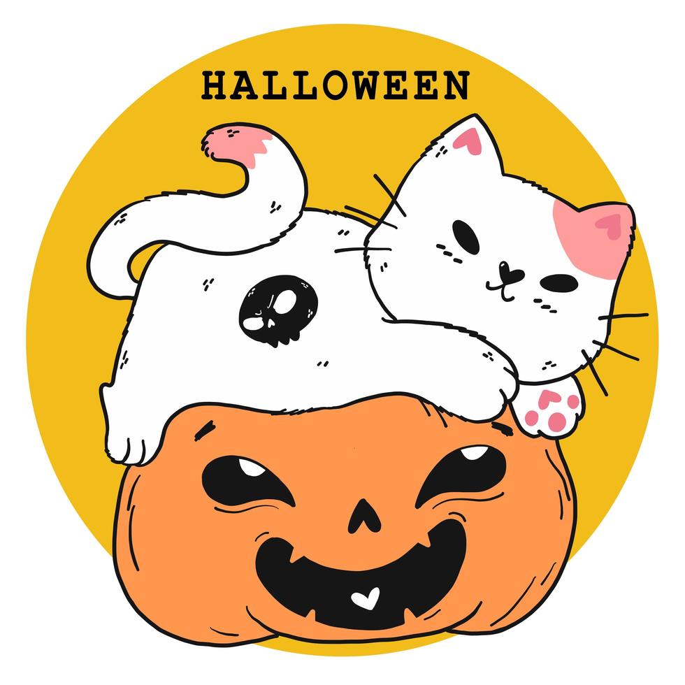 süße Halloween Katze mit Kürbis vektor