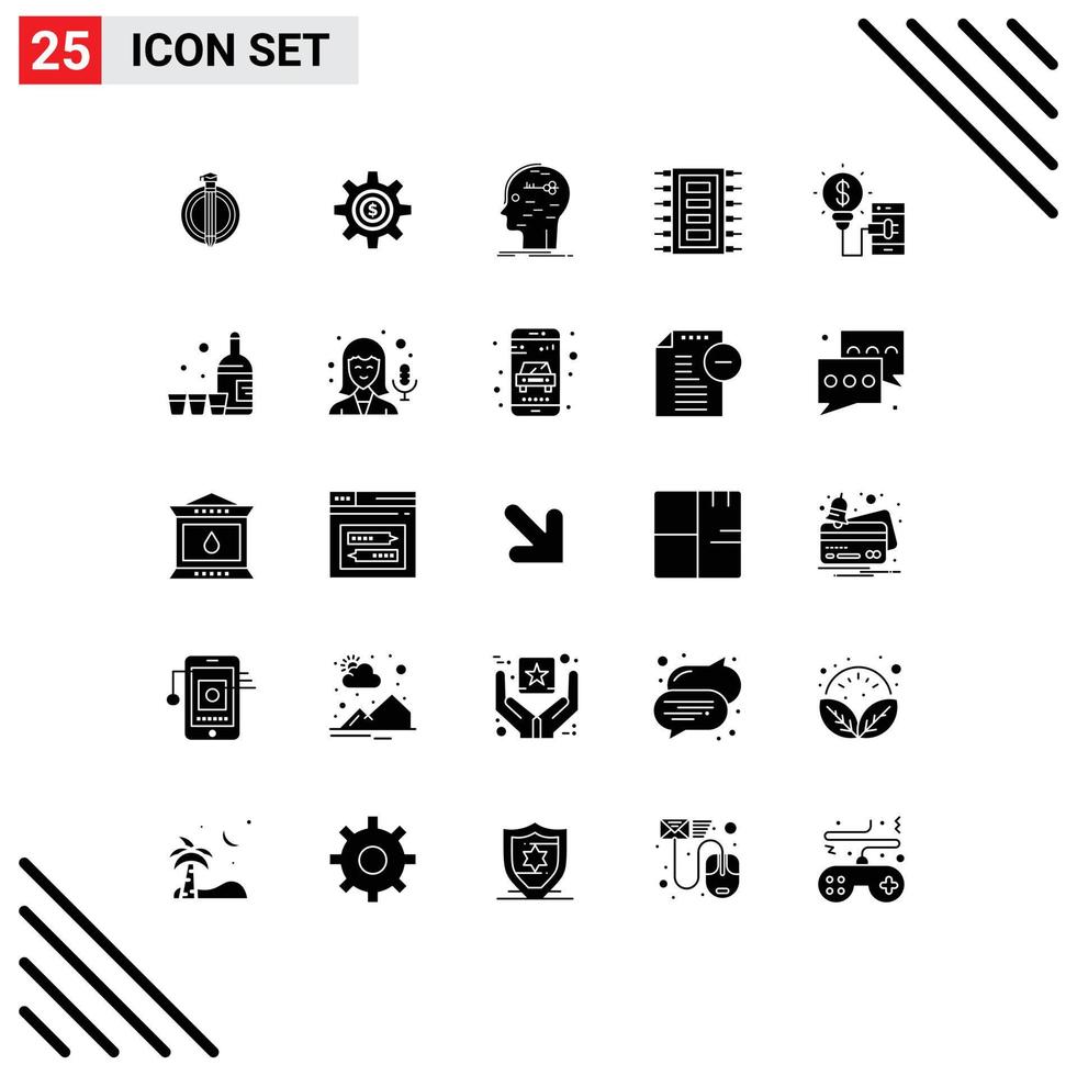 Stock Vector Icon Pack mit 25 Zeilenzeichen und Symbolen für Computerhardwaredienste Tech Key editierbare Vektordesign-Elemente