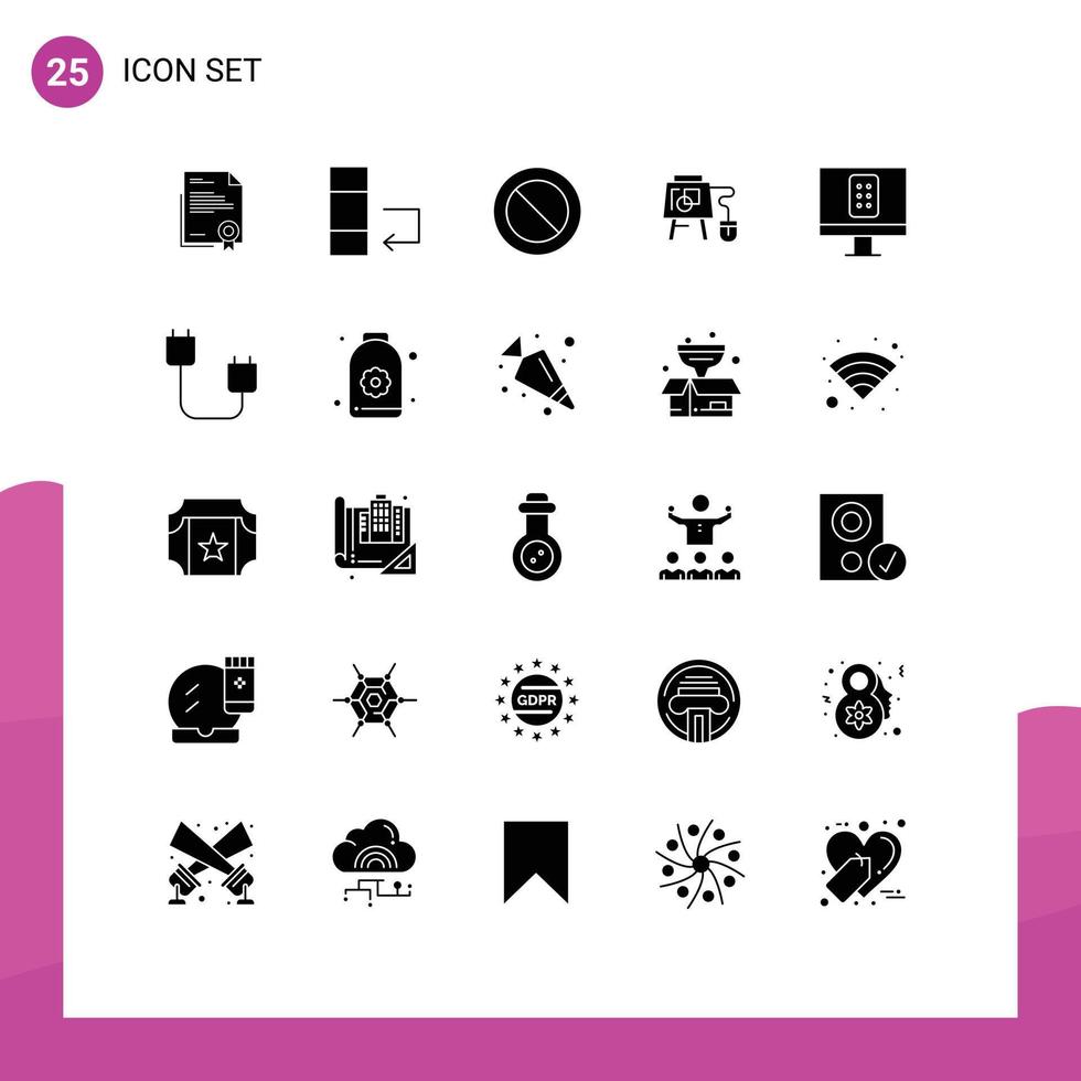 solides Glyphenpaket mit 25 universellen Symbolen für die Fernbildung Swap Board Maus editierbare Vektordesign-Elemente vektor