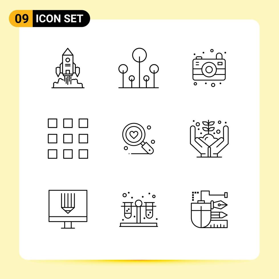 översikt packa av 9 universell symboler av bröllop kärlek träd Sök rutnät redigerbar vektor design element