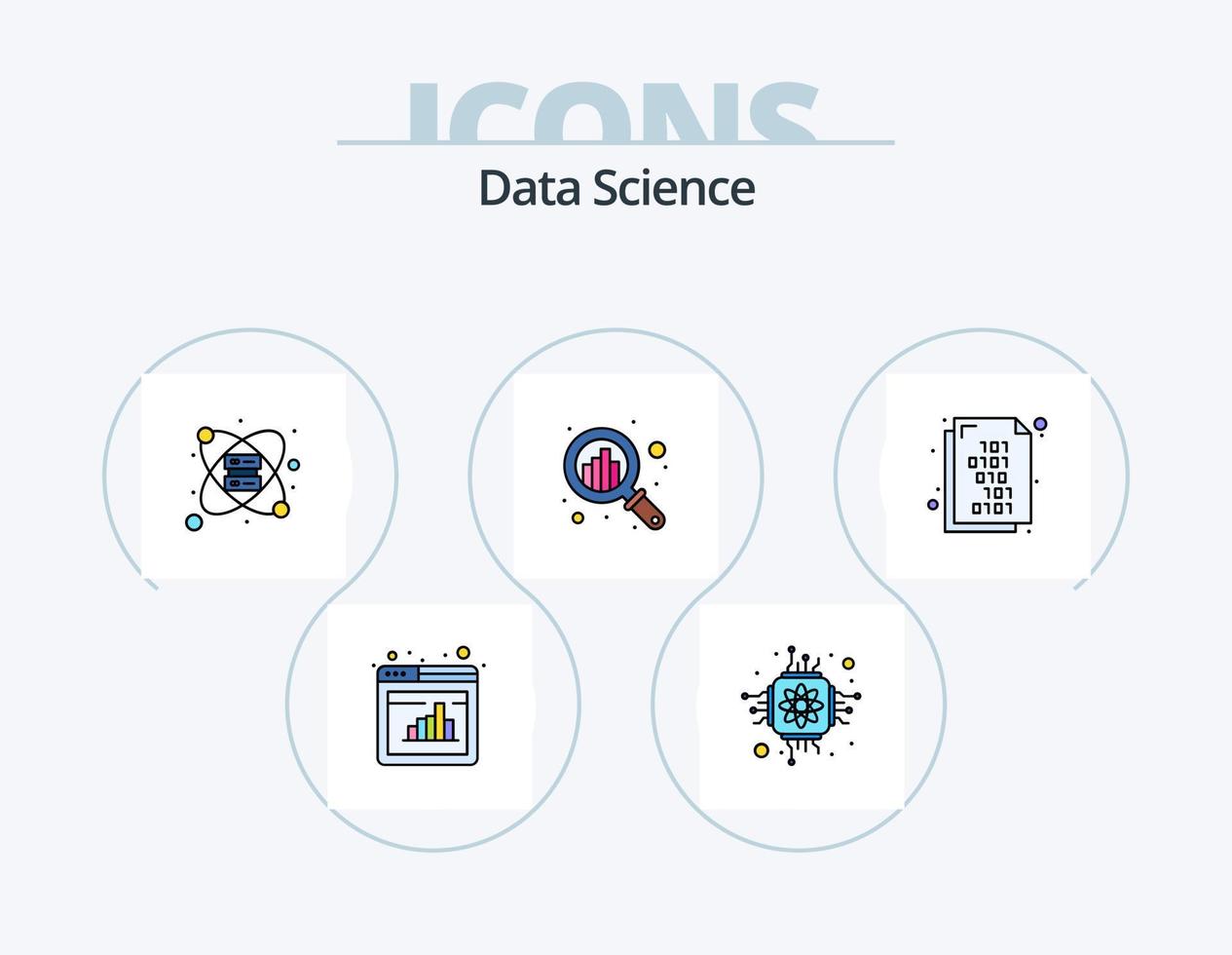 data vetenskap linje fylld ikon packa 5 ikon design. Port. omvandling. filtrera. koda. webb vektor