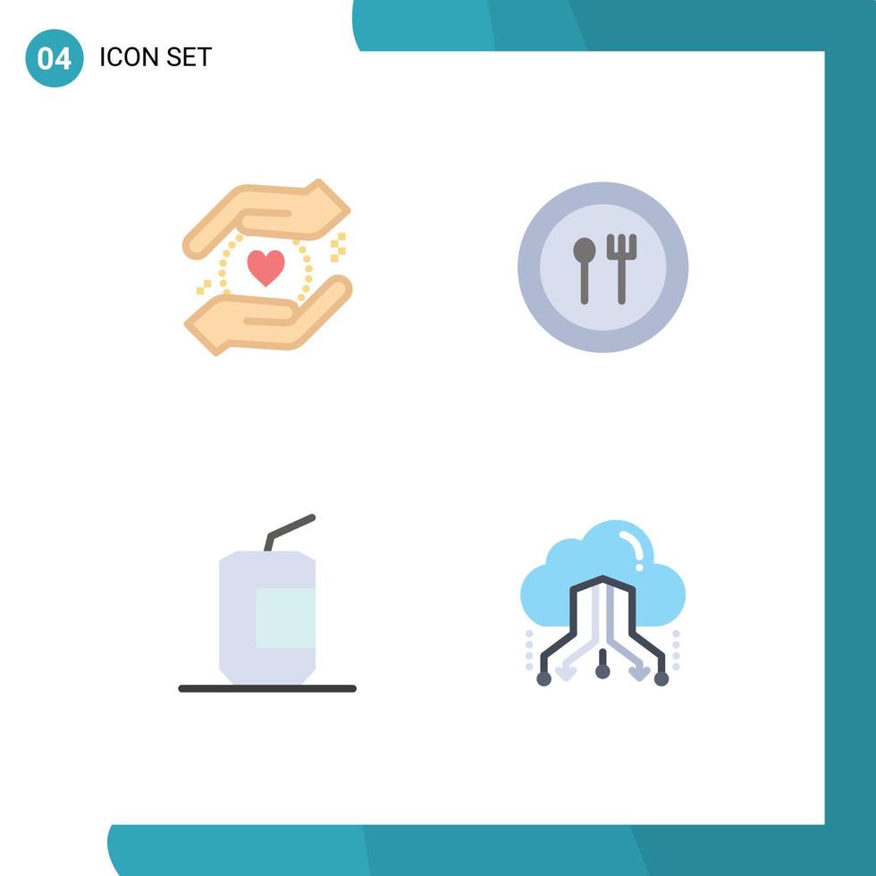 moderner Satz von 4 flachen Symbolen und Symbolen wie Business Drink Food Plate Food editierbare Vektordesign-Elemente vektor