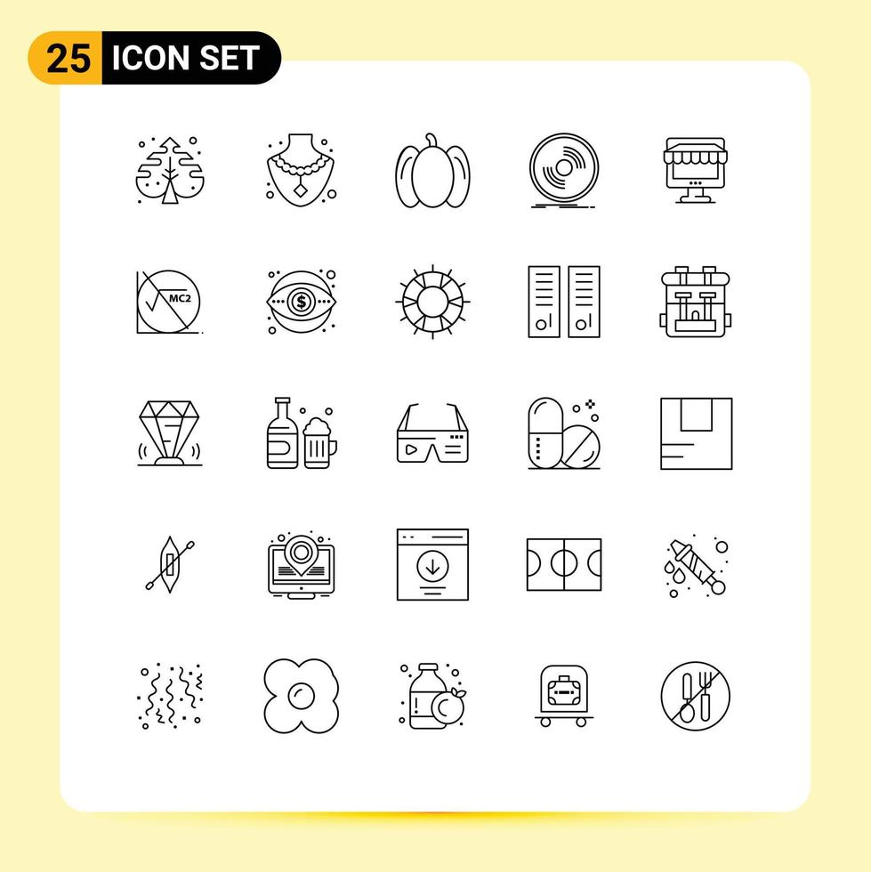 Stock Vector Icon Pack mit 25 Zeilenzeichen und Symbolen für den Einkauf von E-Commerce-Pfeffer-Vinyl-Phonographen editierbare Vektordesign-Elemente