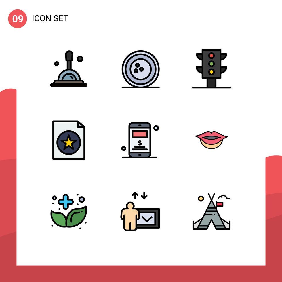 grupp av 9 fylld linje platt färger tecken och symboler för mun server lampor mobil favorit redigerbar vektor design element