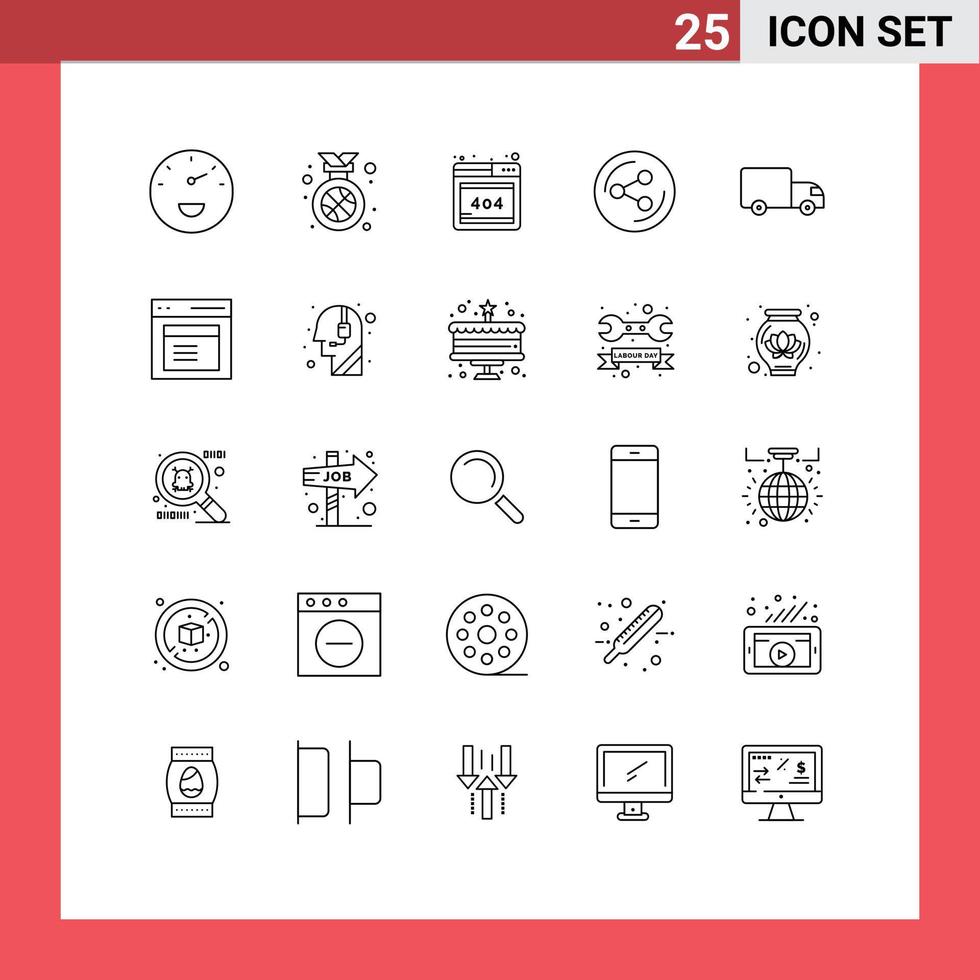 universell ikon symboler grupp av 25 modern rader av kommunikation transport fel logistik social redigerbar vektor design element