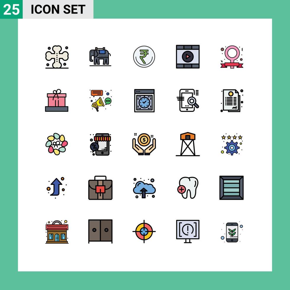 25 thematische vektorgefüllte flache Linienfarben und bearbeitbare Symbole der Startmedien-Währungskontrolle Rupie bearbeitbare Vektordesign-Elemente vektor