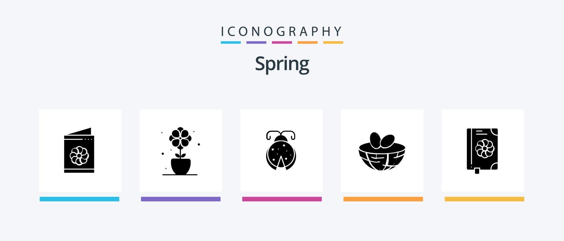 Spring Glyph 5 Icon Pack inklusive Blume. Frühling. Käfer. Ei. Eier. kreatives Symboldesign vektor