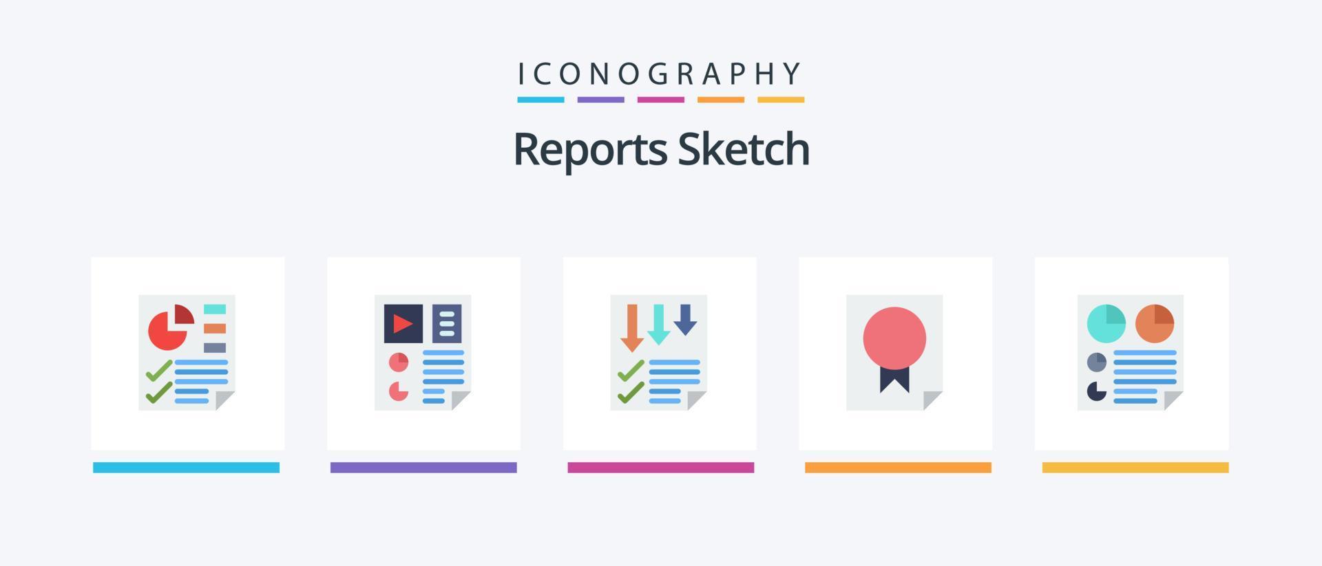 Berichte Sketch Flat 5 Icon Pack inklusive Papier. Daten. seo. vergeben. Papier. kreatives Symboldesign vektor