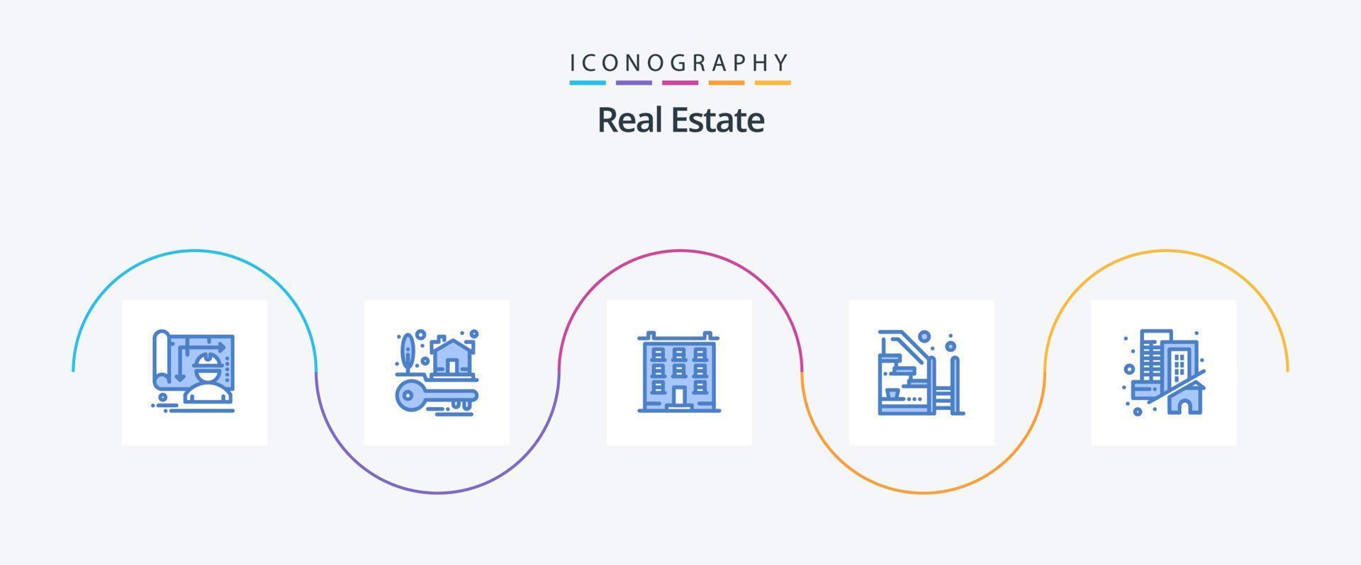 verklig egendom blå 5 ikon packa Inklusive fast egendom. trappa. stor. framsteg. hus vektor
