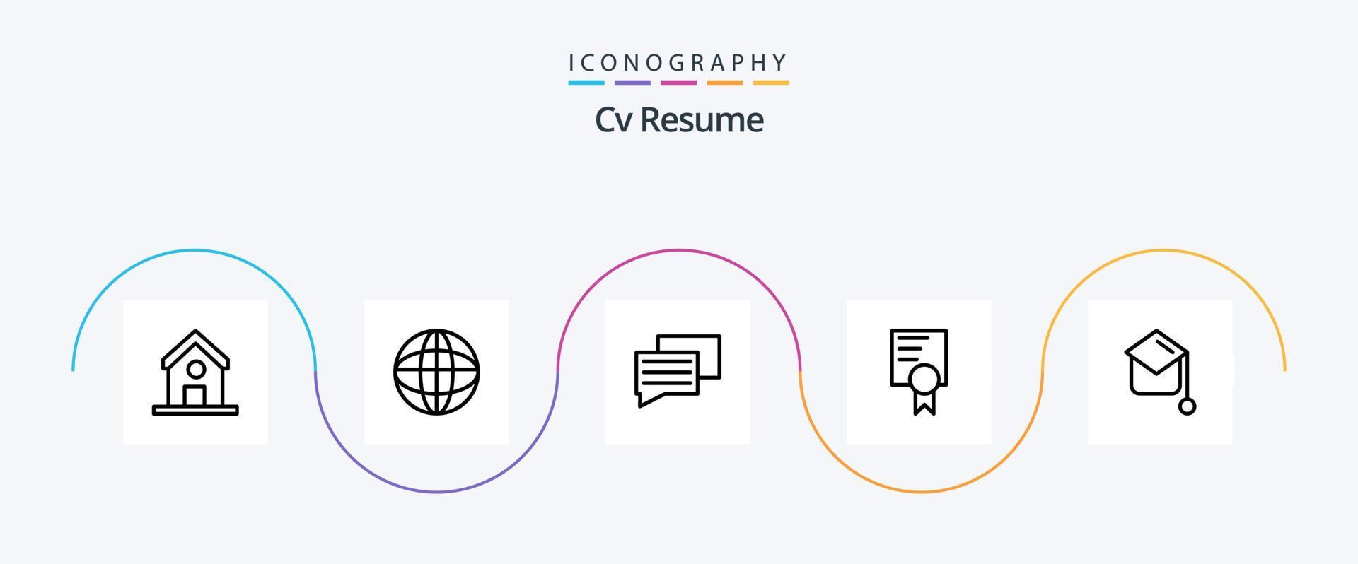 CV återuppta linje 5 ikon packa Inklusive . utbildning . utbildning. certifikat . meddelande vektor