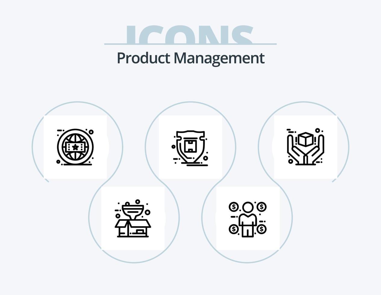 Produktmanagement-Linie Icon Pack 5 Icon Design. Paket. Produktion. Bar. Förderband. Phasen vektor