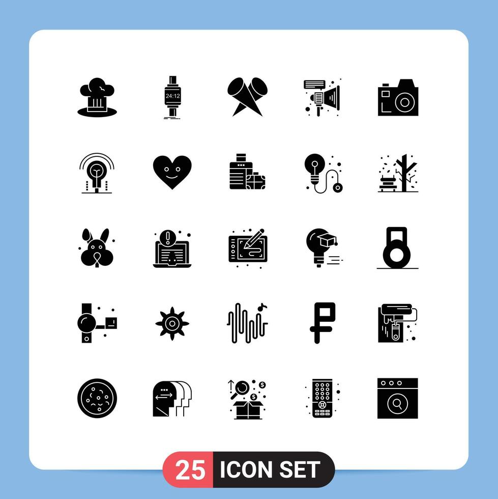 25 universell fast glyf tecken symboler av kamera megafon äpple marknadsföring populär redigerbar vektor design element