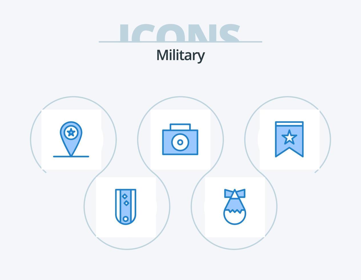 militärisches blaues Icon Pack 5 Icon Design. Stern. Dekoration. Armee. Abzeichen. nuklear vektor